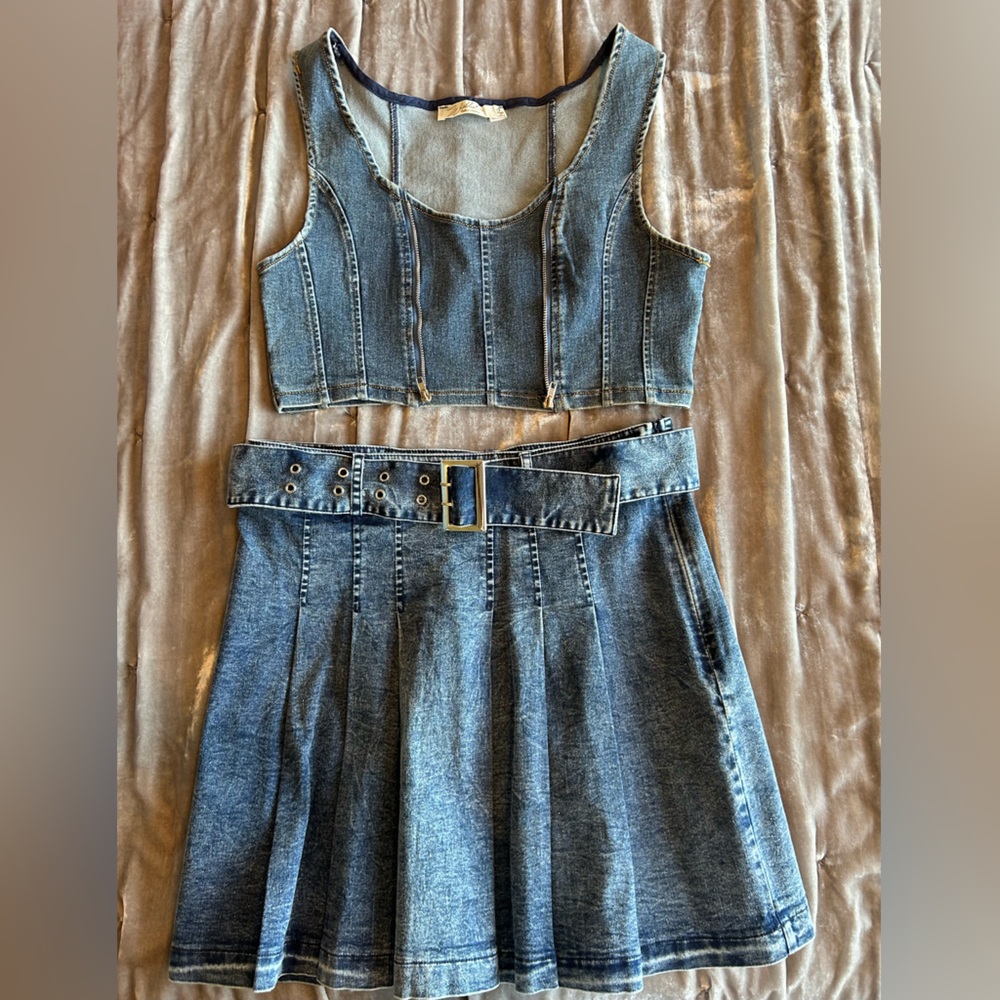 Denim Matching Skirt and Top Set